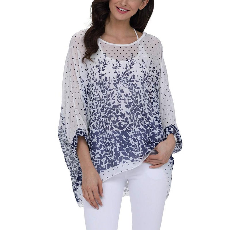 Ckikiou Plus Size Batwing Flowy Semi Sheer Chiffon Blouse Tunic for Women Summer Floral Print Boho Beach Cover ups - Image 2